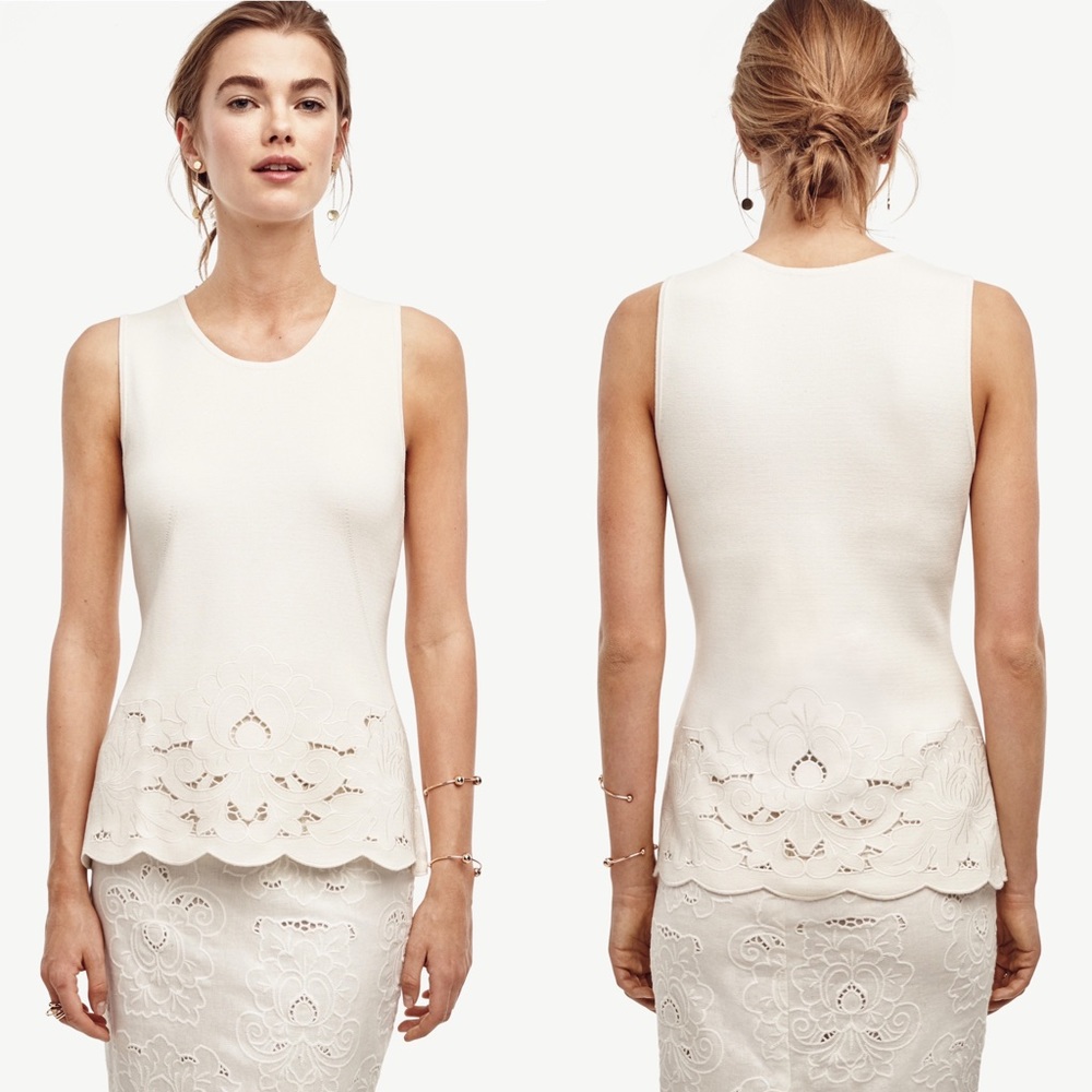 Ann Taylor Floral Trim Sleeveless Sweater